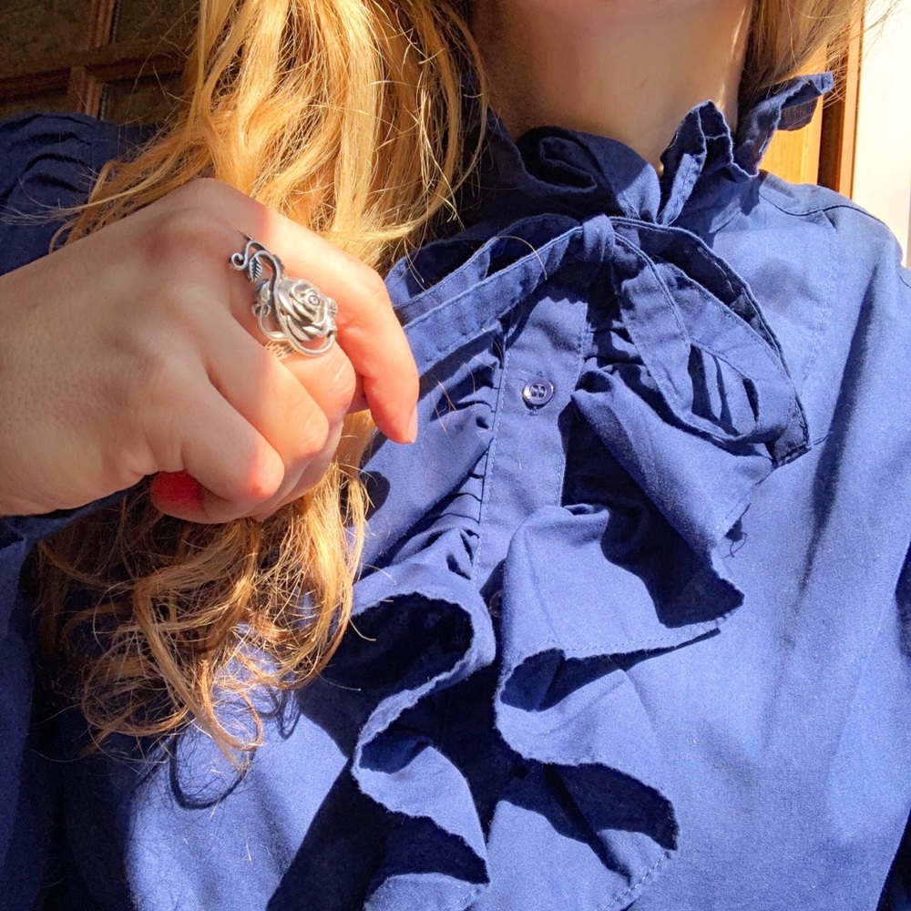 Vintage blue ruffle blouse